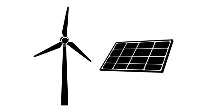 Wind turbine and solar panel icon representing renewable energy sources