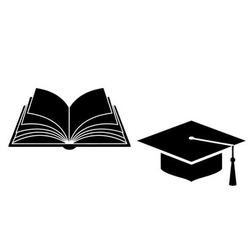 Graduation Cap and Open Book Silhouette - Education and Knowledge Concept