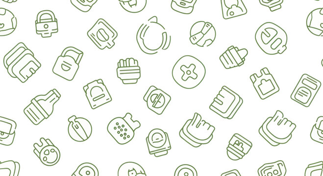 Seamless pattern of various hand-drawn icons representing different objects and concepts.