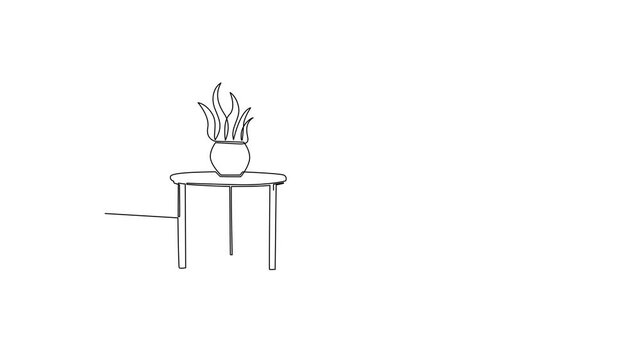 Comfortable Armchair With Small Table. Home Interior Concept Concept. Single line draw design Video 4k. Footage graphic illustration