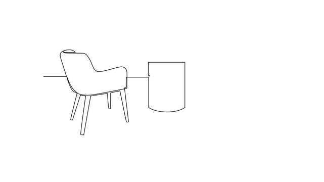 Round Dining Table With Upholstered Chairs. Home Interior Concept Concept. Single line draw design Video 4k. Footage graphic illustration