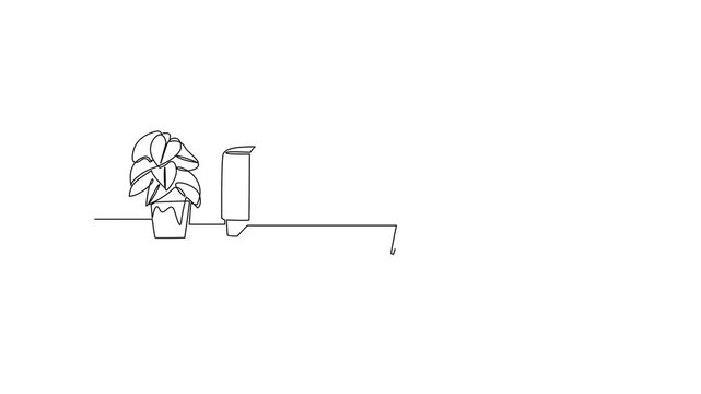 Stylish Living Room Sofa And Coffee Table. Home Interior Concept Concept. Single line draw design Video 4k. Footage graphic illustration