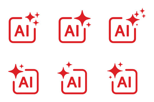 AI Artificial Intelligence Minimal Line Icon Set. AI and sparkling clean icons artificial intelligence. Generative ai sparkle icon set, AI star and square, artificial intelligence. 