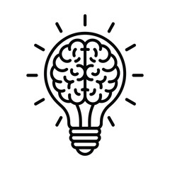 Brain inside a glowing light bulb icon © VectorPulse