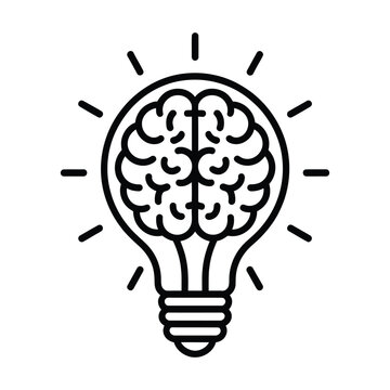 Brain inside a glowing light bulb icon