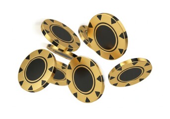 Fototapeta premium Several orange and black casino chips falling in the air