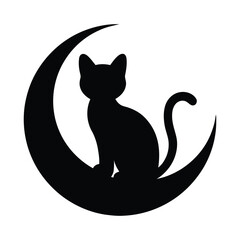 Black cat sitting on crescent moon © VectorPulse