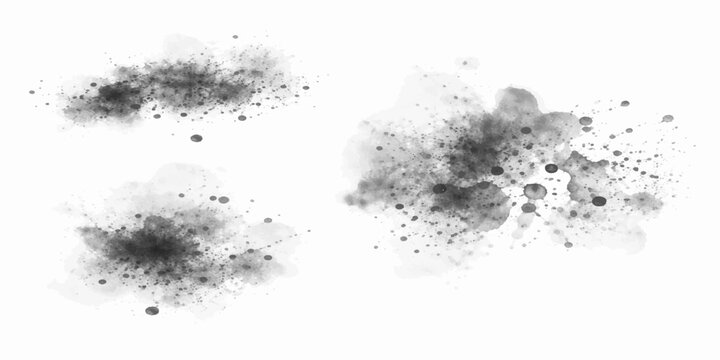 Set of black ink splashes and ink blots grunge texture splatter paint drip vector illustration elements on dark paper background