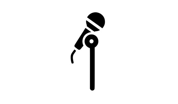 Microphone stand silhouette icon vector minimal audio symbol isolated on white background