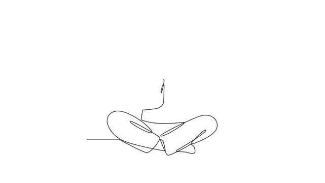 Calm Man Sitting Yoga Prayer Pose. Meditation Concept. Single line draw design Video 4k. Footage graphic illustration