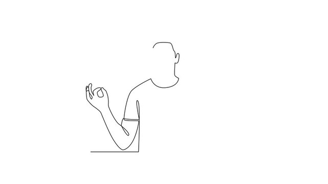 Man Practicing Calm Mind Meditation. Meditation Concept. Single line draw design Video 4k. Footage graphic illustration