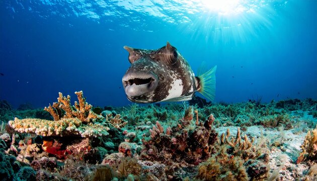Large grouper fish on coral reef.