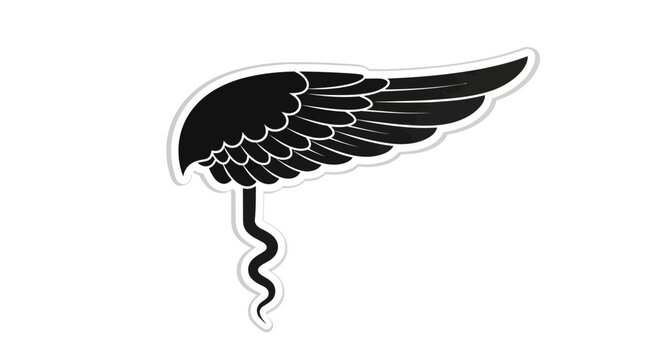 Black Caduceus Winged Staff Symbol Isolated on White Background