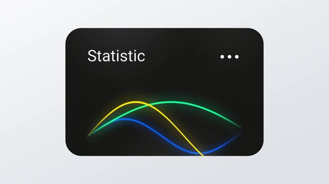 A dark rounded statistics card featuring a small area wave chart with colorful curves and a three dot menu icon labeled Statistic at the top