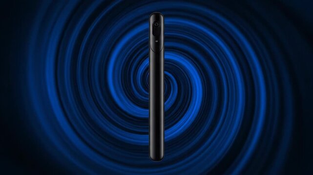 Sleek Smartphone Design with Futuristic Blue Spiral Background