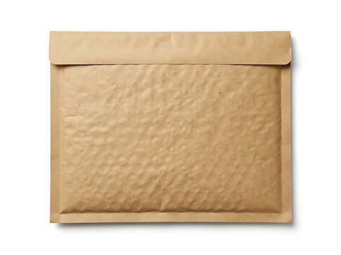 Blank brown kraft paper bubble mailer envelope mockup isolated on white