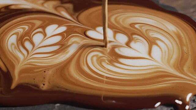 Closeup of Latte Art being poured into coffee creating beautiful patterns.