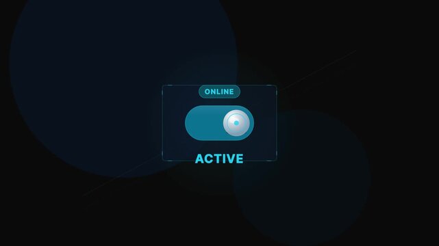 Dark mode active toggle interface with glowing button and modern digital panel design