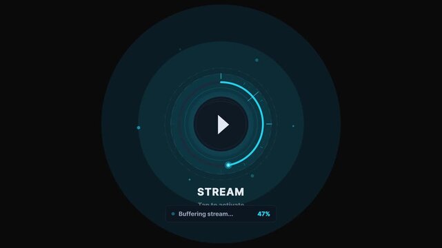 Circular streaming interface with play button and radial progress animation 