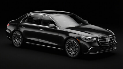 Fototapeta premium Black luxury sedan car. Modern elite vehicle for business travel. Refined elegance.
