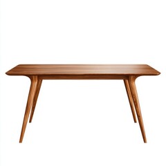 Fototapeta premium modern dining table design with walnut wood finish isolated on a white background