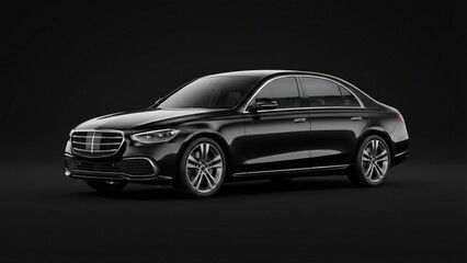 Obraz premium Black luxury sedan car. Symbol of success and high status. Elegant design.