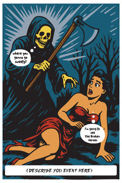 event poster template with retro vintage horror comic style. Multi layers and editable