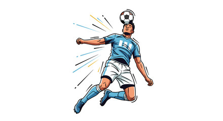 Fototapeta premium Dynamic illustration of a soccer player in mid-air, powerfully heading a football during a match.