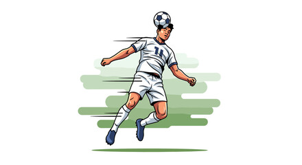 Fototapeta premium A dynamic illustration of a soccer player in mid-air, skillfully heading a soccer ball during a game.