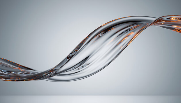 A sleek glass and orange wave design swirls on a gradient background