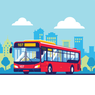 A red bus driving on a city road