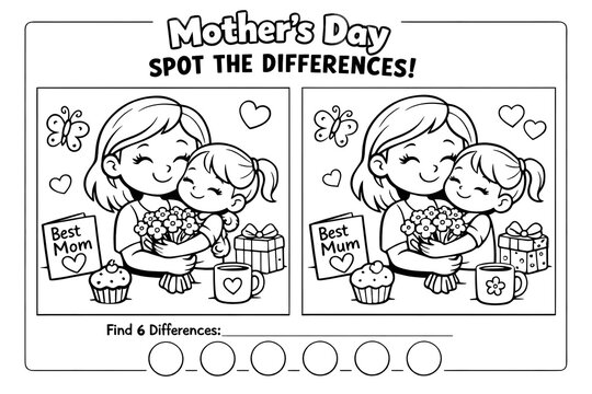 Find the difference Mother&rsquo;s Day activity worksheet for children
