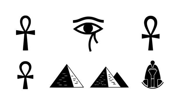 Egyptian icon collection vector ancient symbols silhouette isolated on white background