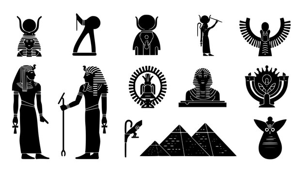 Ancient Egyptian silhouettes vector set historical symbols isolated on white