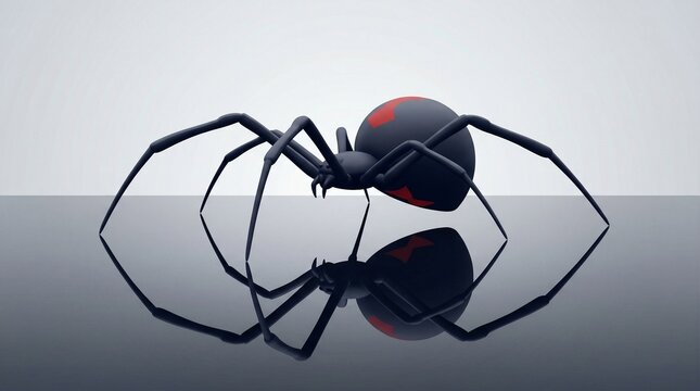 Black Widow Spider Vector Illustration on Reflective Surface