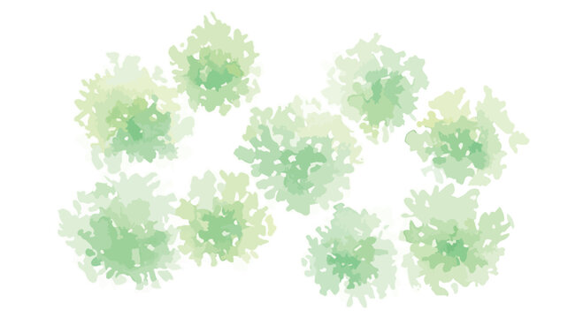 Watercolor green tree top view vector, architectural landscape plan symbols, soft hand painted garden bushes for site mapping and site design