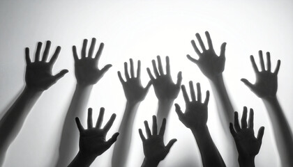 Fototapeta premium Creepy Hand Shadows with Long Fingers Reaching in Dark Backlight