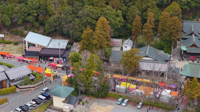 Hachiman Mountain and Shrine, Yatai Stalls Set up for Sagicho Matsuri Festival, Aerial View
