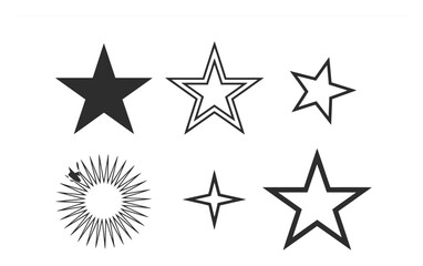 Fototapeta premium Collection of six diverse star shapes, solid and outlined, on white background