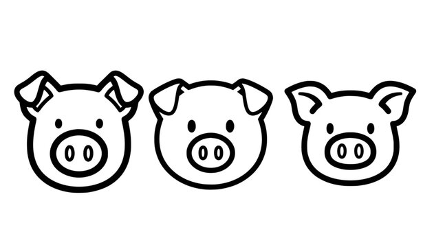 Minimal pig face icon black white bold line vector