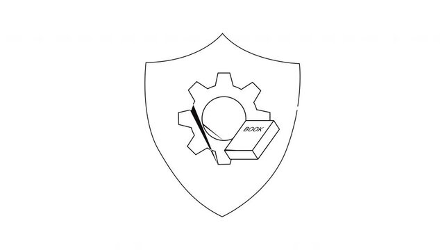 Shield Gear Book Icon Animation - Technical Knowledge and Protection.