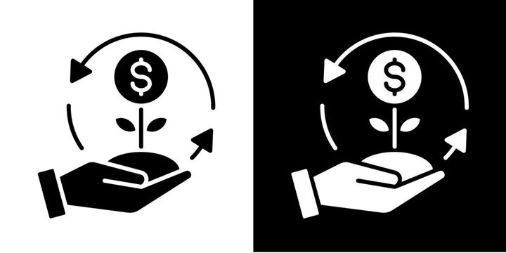 Investing Cash Flow  Icon Set White Glyph Style Collection