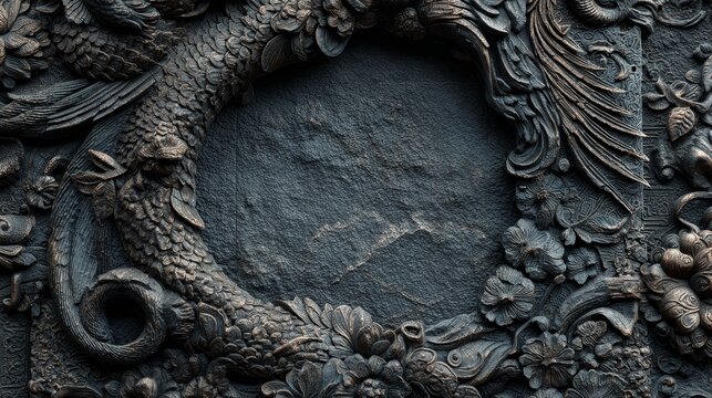 Fantasy book cover frame with sculpted dragon scales, claws, and curling tails wrapping the edges, high-detail carved relief in mythical style, empty center for custom artwork, suitable for 3D printin