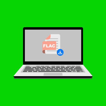 Laptop displaying FLAC file download icon on screen.