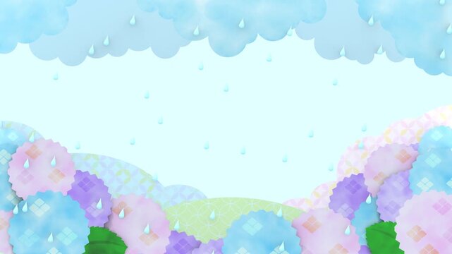 雨模様の紫陽花の3DCG風景　ループ動画