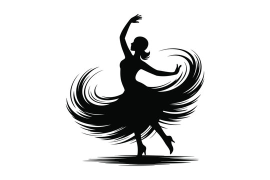 Elegant flamenco dancer silhouette with swirling dress vector illustration graphic.