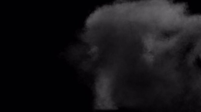 Dense Volumetric Smoke Cloud on Black Background, Heavy Billowing Plume Effect for Cinematic VFX Compositing