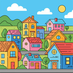 Naklejka premium Colorful cartoon village scene