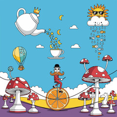 A whimsical scene with a man on a unicycle © Vitri