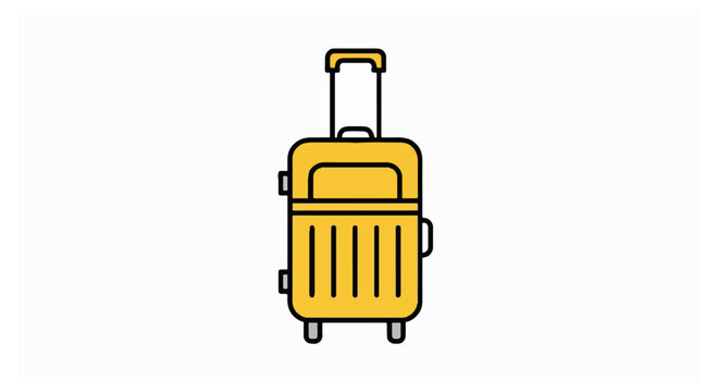 A single yellow travel suitcase with a telescopic handle and vertical ridges stands isolated against a plain white background in a flat design style.